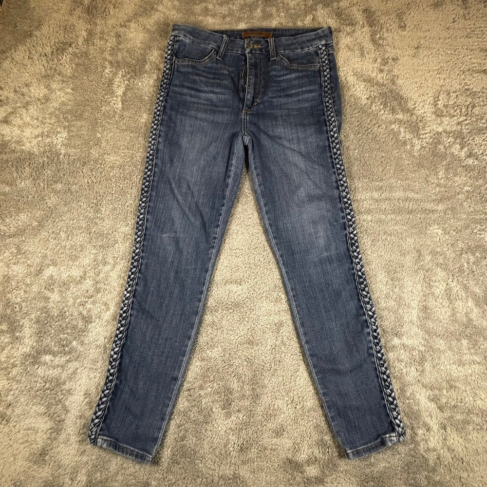 Joe's Jeans Blue Braided Side Trim Skinny Ankle Jeans High Rise Medium Wash